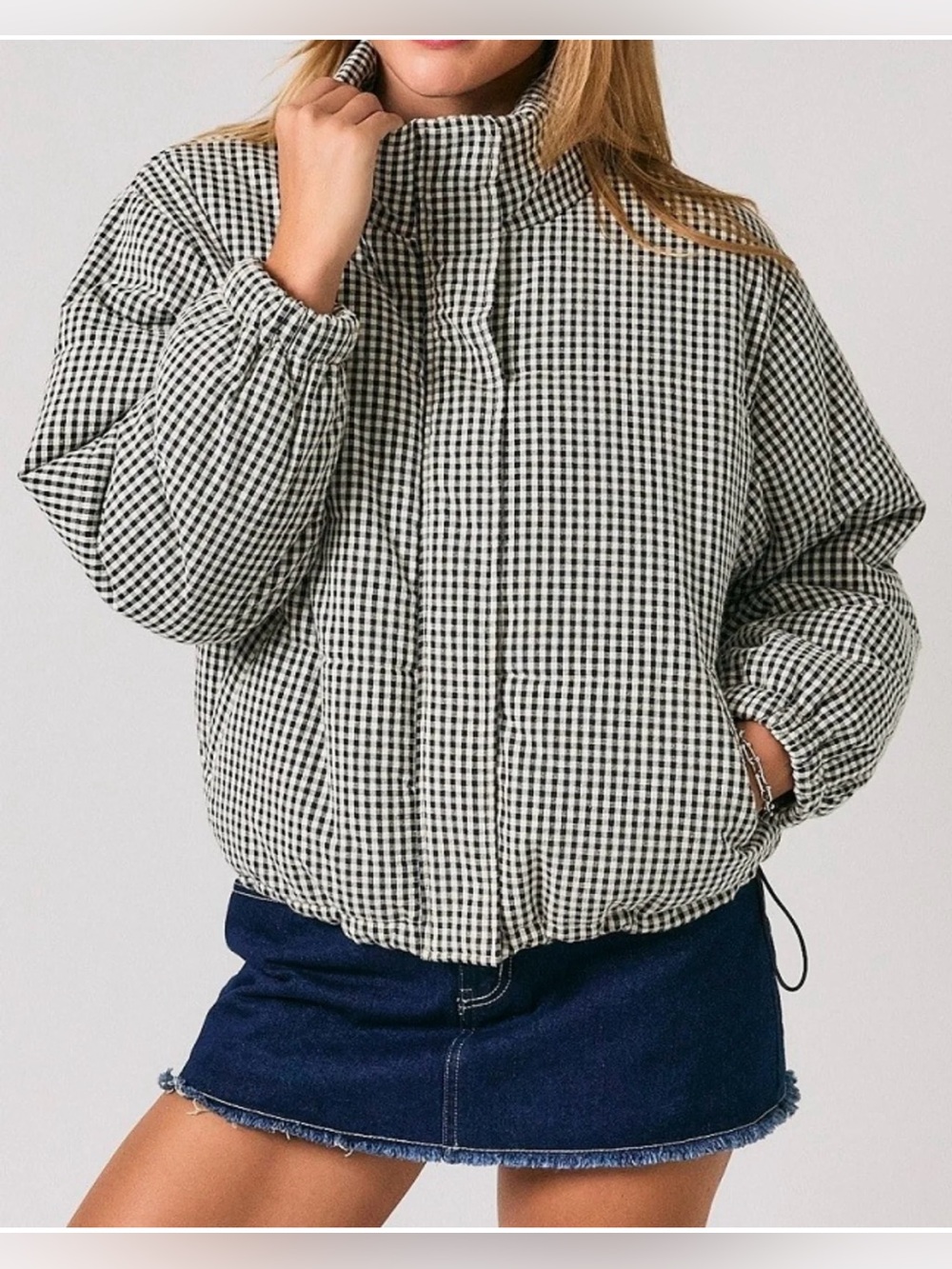 Full Tilt Black & White Gingham Puffer Jacket size: XL